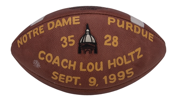 1995 Notre Dame Game Used Wilson Football Used On 9/9/95 Presented To Coach Lou Holtz For 200th Career Win (Holtz LOA) 